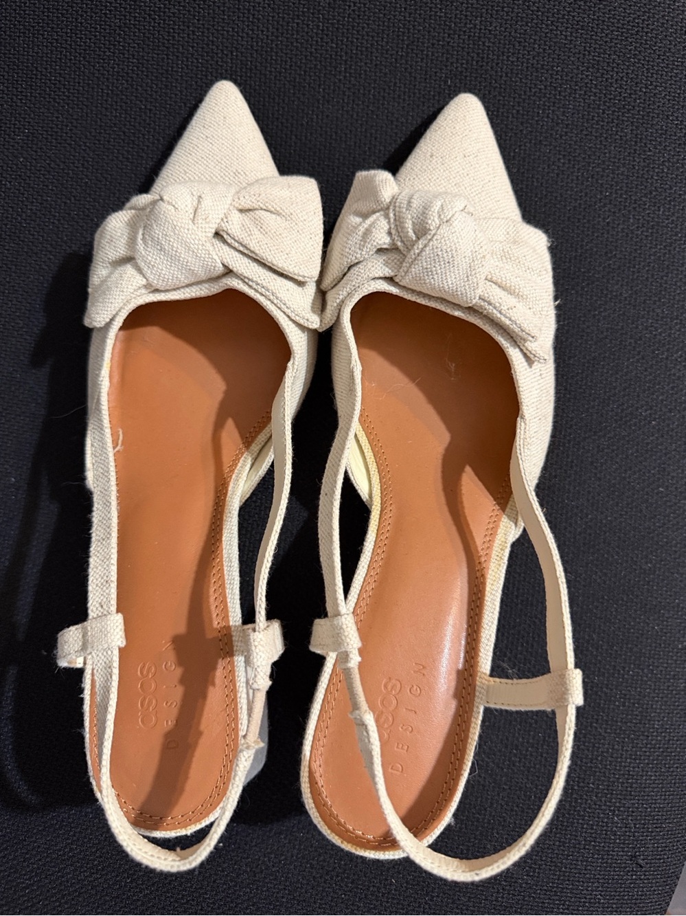 ASOS Cream Knot-Front Pointed Slingback Flats